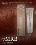 alfaparf milano evolution of the color 7mrb med blonde hair color -- shade swatch with product packaging