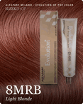 alfaparf milano evolution of the color 8mrb light blonde hair color -- shade swatch with product packaging