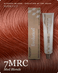 alfaparf milano evolution of the color 7mrc med blonde hair color -- shade swatch with product packaging alfaparf milano evolution of the color 7mrc med blonde hair color -- shade swatch with product packaging