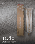 alfaparf milano evolution of the color 11.80 platinum pearl hair color -- shade swatch with product packaging alfaparf milano evolution of the color 11.80 platinum pearl hair color -- shade swatch with product packaging