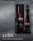 goldwell topchic 12bs ultra blonde beige silver hair color -- shade swatch with product packaging