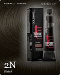 goldwell topchic 2n black hair color -- shade swatch with product packaging
