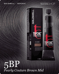 goldwell topchic 5bp pearly couture brown mid hair color -- shade swatch with product packaging goldwell topchic 5bp pearly couture brown mid hair color -- shade swatch with product packaging
