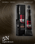 goldwell topchic 5n light brown hair color -- shade swatch with product packaging goldwell topchic 5n light brown hair color -- shade swatch with product packaging