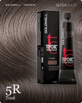 goldwell topchic 5r teak hair color -- shade swatch with product packaging