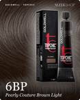 goldwell topchic 6bp pearly couture brown light hair color -- shade swatch with product packaging goldwell topchic 6bp pearly couture brown light hair color -- shade swatch with product packaging