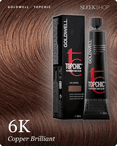 goldwell topchic 6k copper brilliant hair color -- shade swatch with product packaging