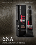 goldwell topchic 6na dark natural ash blonde hair color -- shade swatch with product packaging