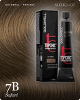 goldwell topchic 7b safari hair color -- shade swatch with product packaging
