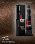 goldwell topchic 7k copper blonde hair color -- shade swatch with product packaging