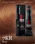 goldwell topchic 7kr beryl hair color -- shade swatch with product packaging