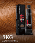 goldwell topchic 8kg light copper gold hair color -- shade swatch with product packaging goldwell topchic 8kg light copper gold hair color -- shade swatch with product packaging