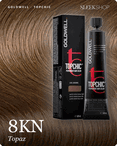 goldwell topchic 8kn topaz hair color -- shade swatch with product packaging goldwell topchic 8kn topaz hair color -- shade swatch with product packaging