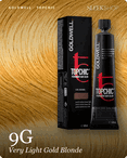 goldwell topchic 9g very light gold blonde hair color -- shade swatch with product packaging