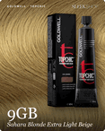 goldwell topchic 9gb sahara blonde extra light beige hair color -- shade swatch with product packaging goldwell topchic 9gb sahara blonde extra light beige hair color -- shade swatch with product packaging
