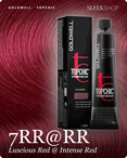 goldwell topchic 7rr rr luscious red intense red hair color -- shade swatch with product packaging