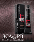 goldwell topchic 8ca pb cool bronze pearl beige hair color -- shade swatch with product packaging