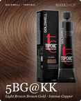 goldwell topchic 5bg kk light brown brown gold intense copper hair color -- shade swatch with product packaging goldwell topchic 5bg kk light brown brown gold intense copper hair color -- shade swatch with product packaging