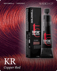 goldwell topchic kr copper red hair color -- shade swatch with product packaging