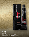 goldwell topchic 13 blonding cream matt hair color -- shade swatch with product packaging