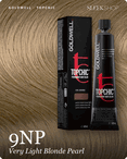 goldwell topchic 9np very light blonde pearl hair color -- shade swatch with product packaging