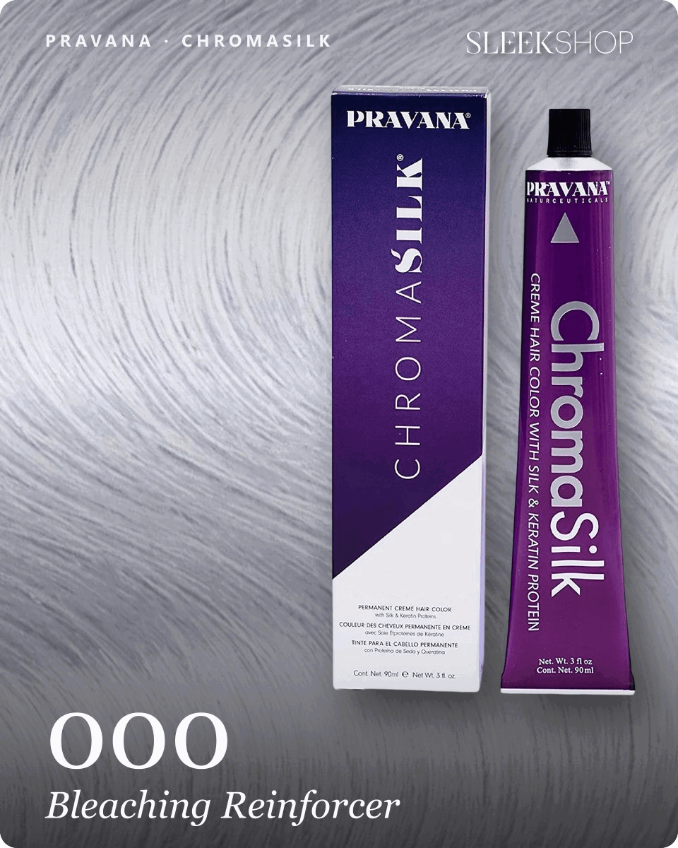 pravana chromasilk 000 bleaching reinforcer hair color -- shade swatch with product packaging