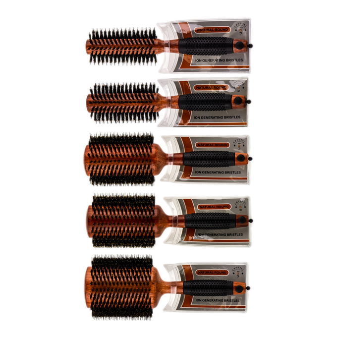 Via Crystal Ion Round Wood Boar Brushes, Rosewood Finish