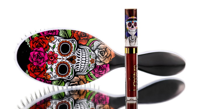 Sleekhair Red Rose Sugar Skull Brush & Lip Set-image1 Sleekhair Red Rose Sugar Skull Brush & Lip Set-image1