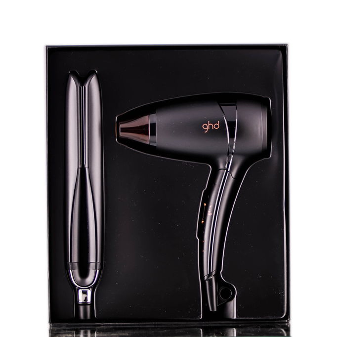 GHD Ultimate Travel Gift Set Black Platinum w/ Hairdryer