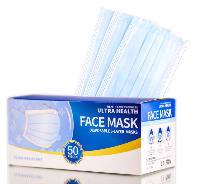 Health Care Products ULTRA HEALTH Disposable 3-Layer Face Masks, Fluid Resistant