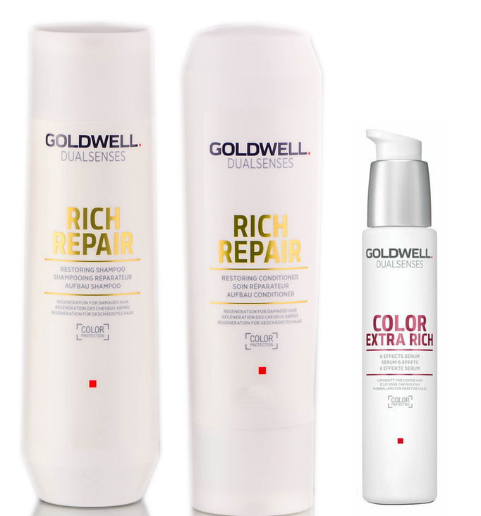 Goldwell Kit -Dualsenses Rich Repair Restoring Shampoo & Conditioner & 6 Effect Serum