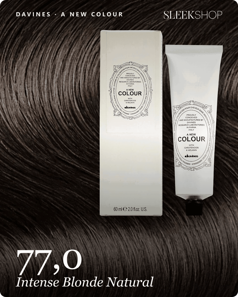davines a new colour 77,0 intense blonde natural hair color -- shade swatch with product packaging