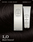 davines a new colour 1,0 black natural hair color -- shade swatch with product packaging