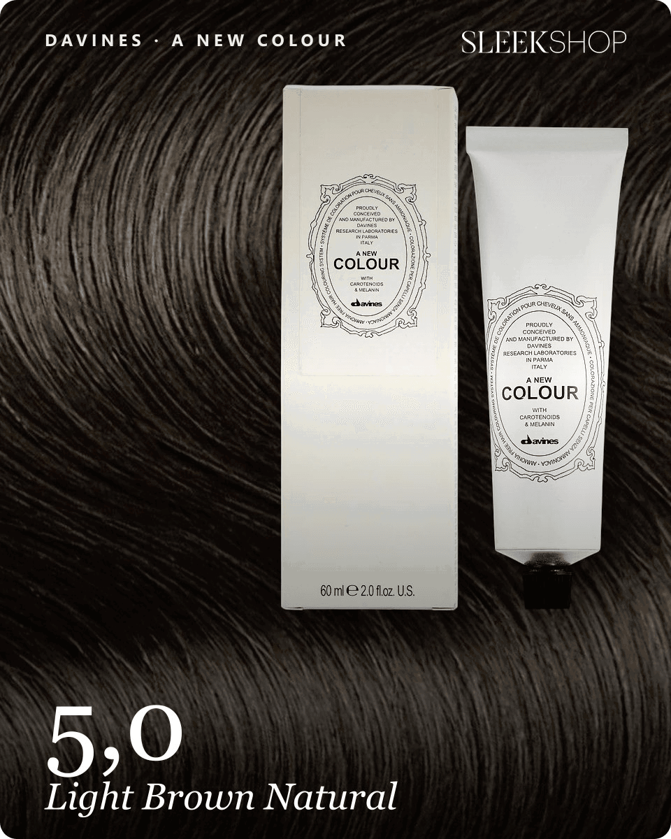 davines a new colour 5,0 light brown natural hair color -- shade swatch with product packaging