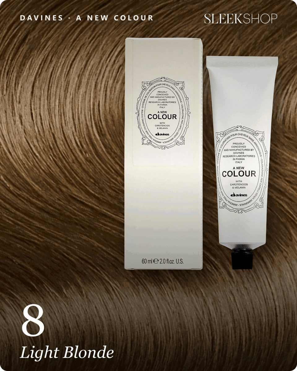 davines a new colour 8 light blonde hair color -- shade swatch with product packaging