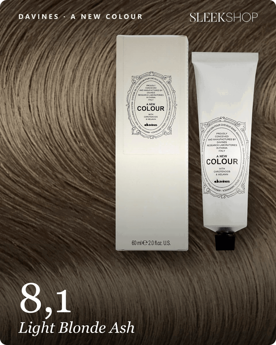 davines a new colour 8,1 light blonde ash hair color -- shade swatch with product packaging