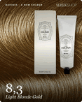 davines a new colour 8,3 light blonde gold hair color -- shade swatch with product packaging