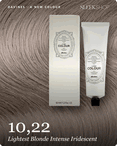 davines a new colour 10,22 lightest blonde intense iridescent hair color -- shade swatch with product packaging