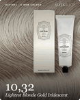 davines a new colour 10,32 lightest blonde gold iridescent hair color -- shade swatch with product packaging