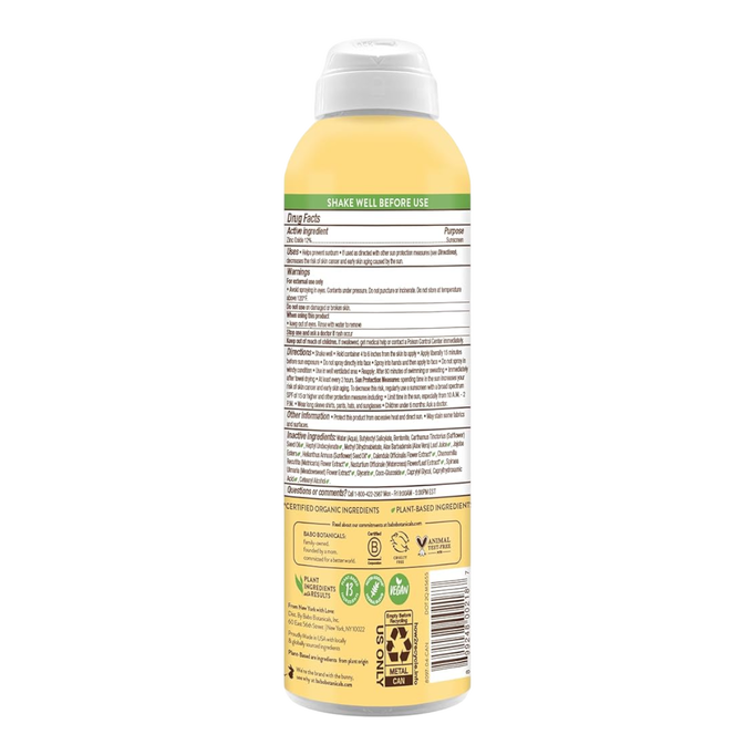 Babo Botanicals Sheer Zinc Mineral Sunscreen Spray For Sensitive Skin SPF 30