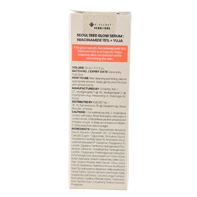 K-Secret Seoul 1988 Glow Serum 15% Niacinamide + Yuja Dark Spot Brightening