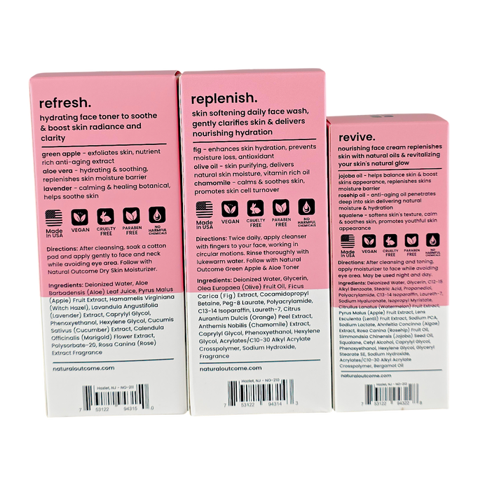 Natural Outcome Dry Skin Daily Hydrating Regimen Fig & Olive, Green Apple & Aloe Natural Outcome Dry Skin Daily Hydrating Regimen Fig & Olive, Green Apple & Aloe