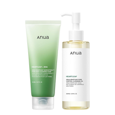 Anua Heartleaf Double Cleansing Duo Set Pore Control Cleansing Oil & Quercetinol Cleansing Foam