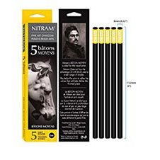 Nitram Pack of 5 Batons Moyens 8mm Soft Round Willow Charcoal Nitram Pack of 5 Batons Moyens 8mm Soft Round Willow Charcoal
