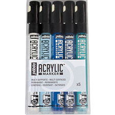 Pebeo Acrylic Marker Set of 5 White/Black/Cyan/Blue/Night Blue Pebeo Acrylic Marker Set of 5 White/Black/Cyan/Blue/Night Blue