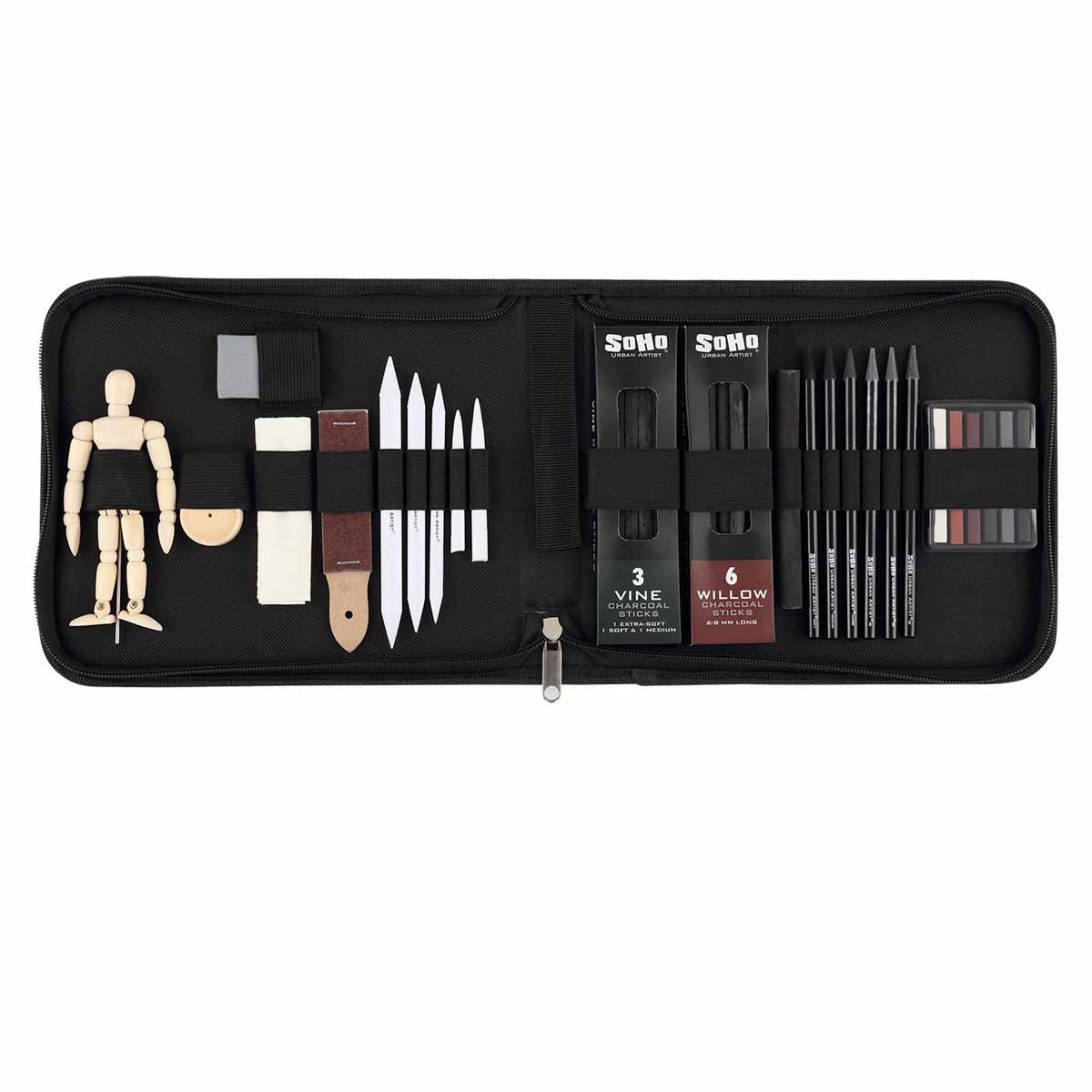 SoHo Charcoal Drawing Set + Mannequin in Zipper Case