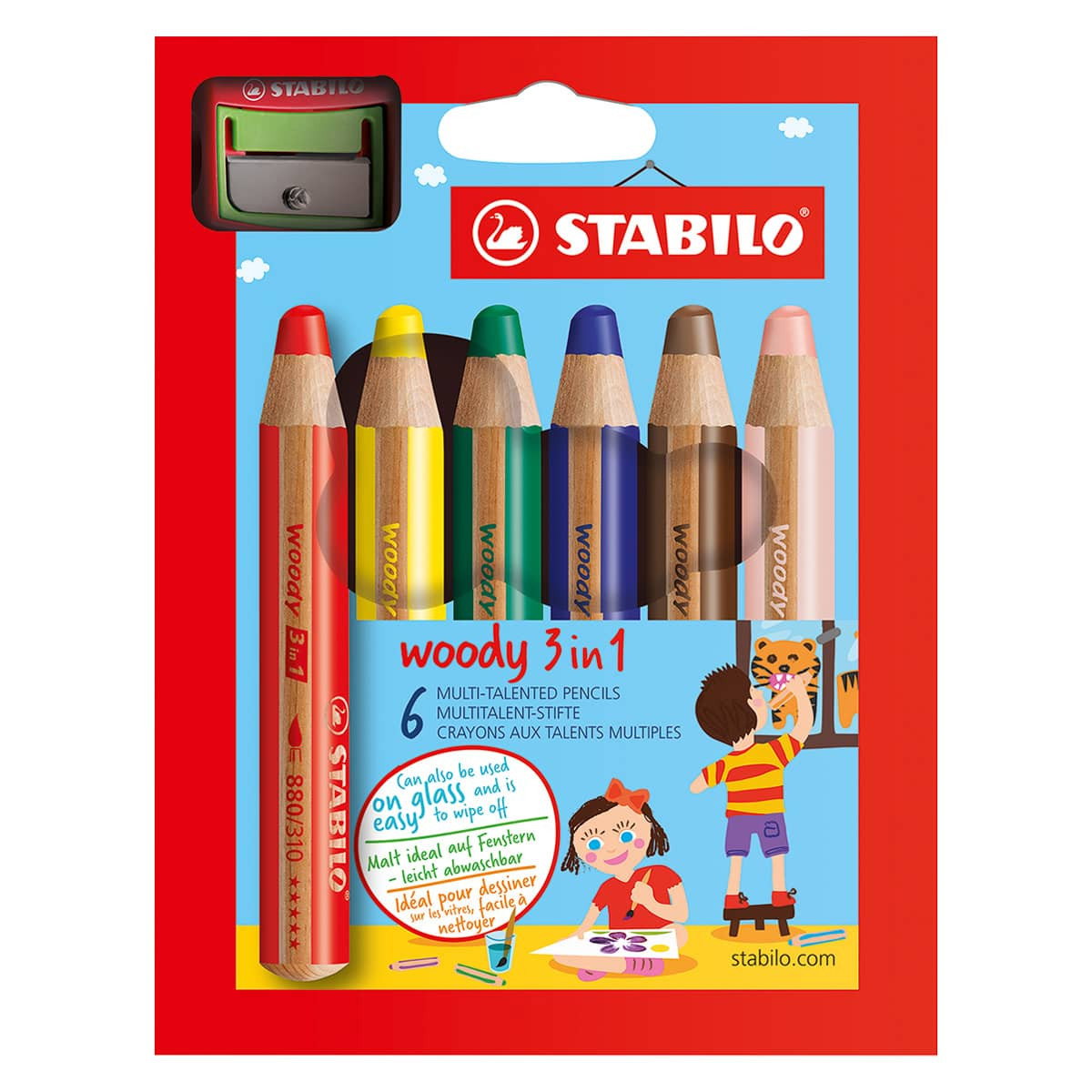 Stabilo Woody 3-in-1 Chunky Pencil Set of 6 Colors with Sharpener - (200038556)