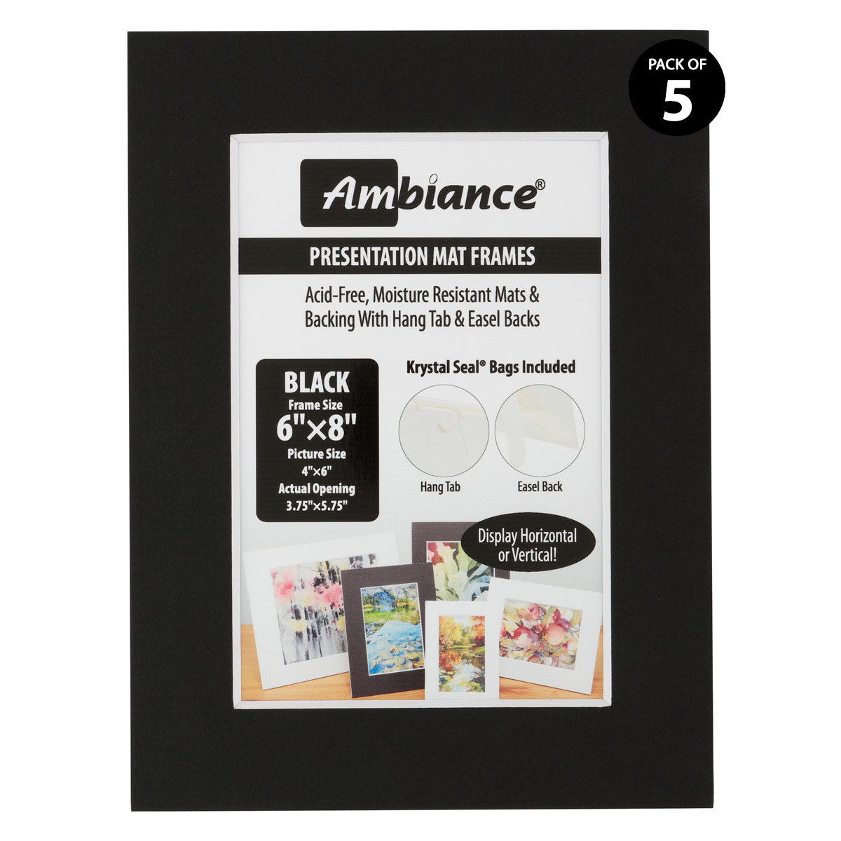 Ambiance 5 Pack Black Presentaion Mat-Frame 6x8 for a 4x6 Picture - (90567)