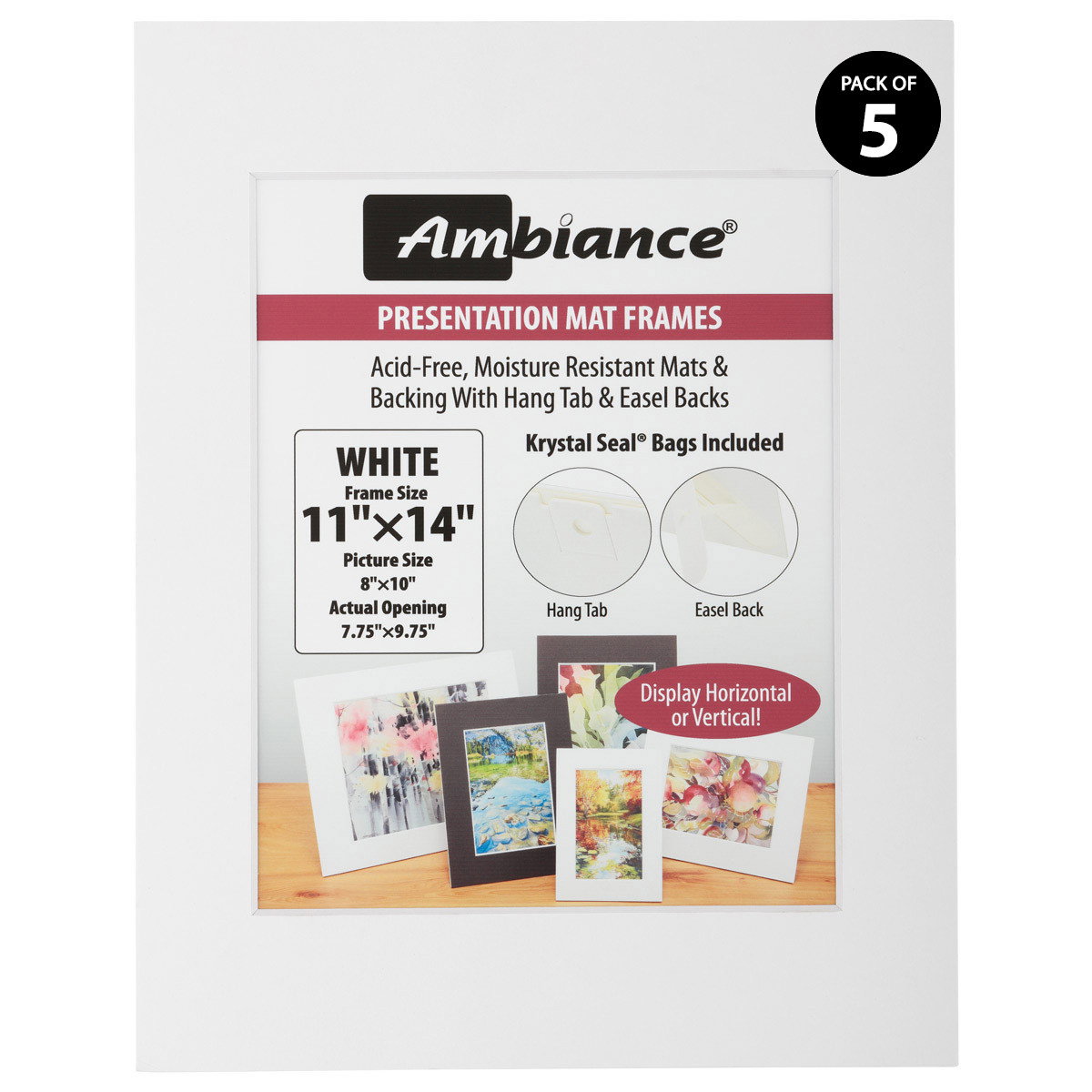 Ambiance 5 Pack White Presentaion Mat-Frame 11"x14" for a 8"x10" Picture - (90566)