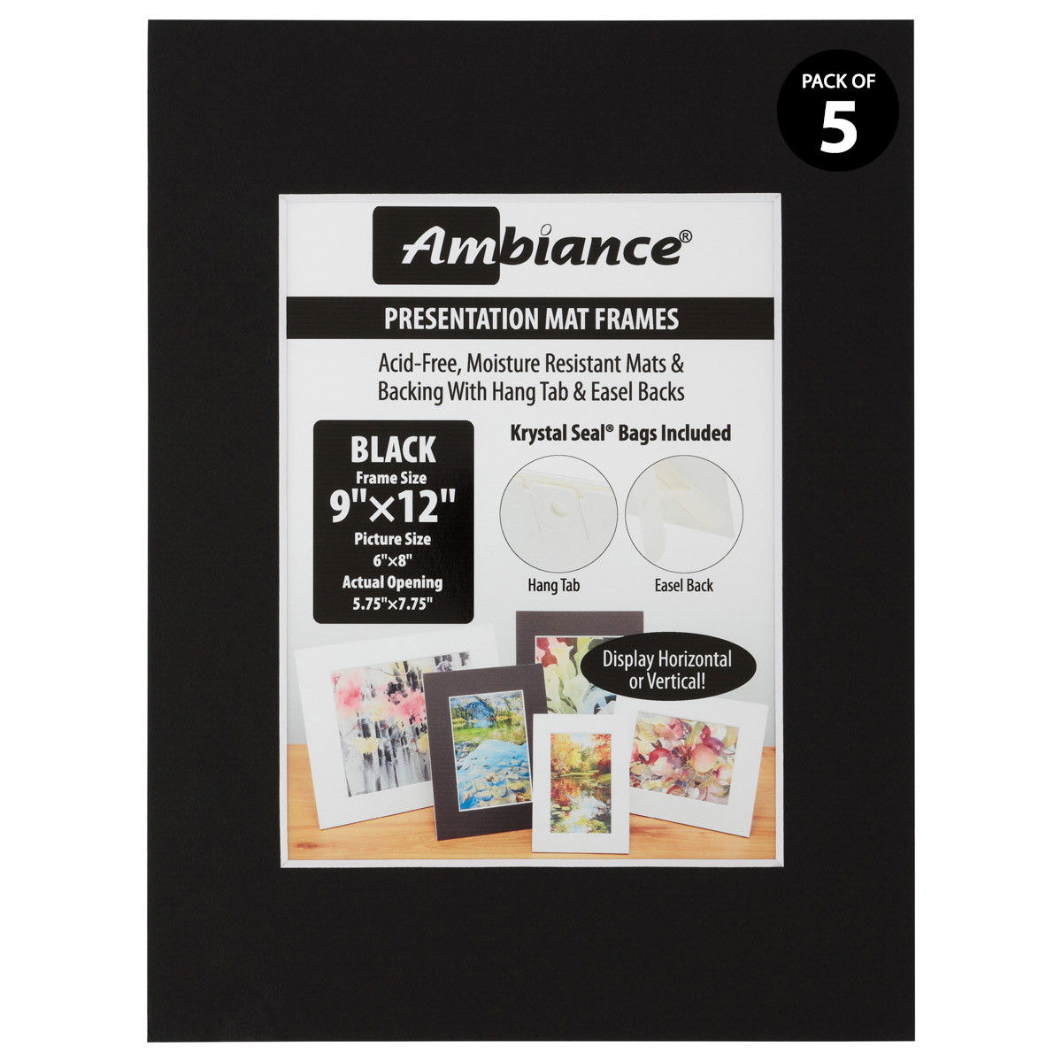 Ambiance 5 Pack Black Presentaion Mat-Frame 9x12 for a 6x8 Picture - (90569)